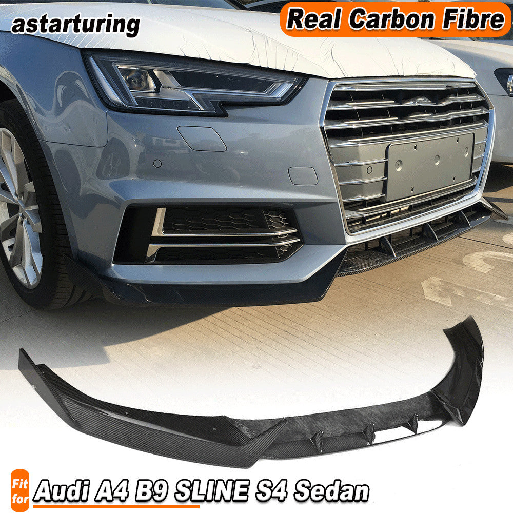 REAL CARBON Front Bumper Lip Spoiler Fit for Audi A4 B9 SLINE S4 Sedan 2017-19
