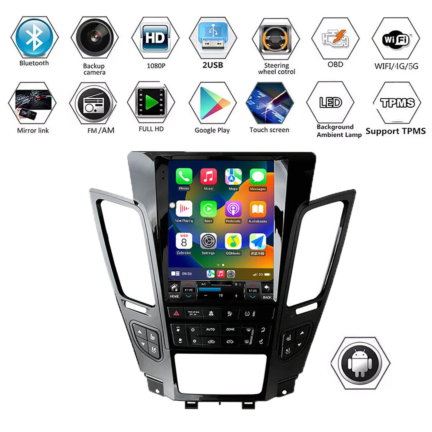 10.4-inch Android 11 CarPlay, Stereo GPS, Bluetooth 1080p, compatible with 2006-2016 for Cadillac CTS.