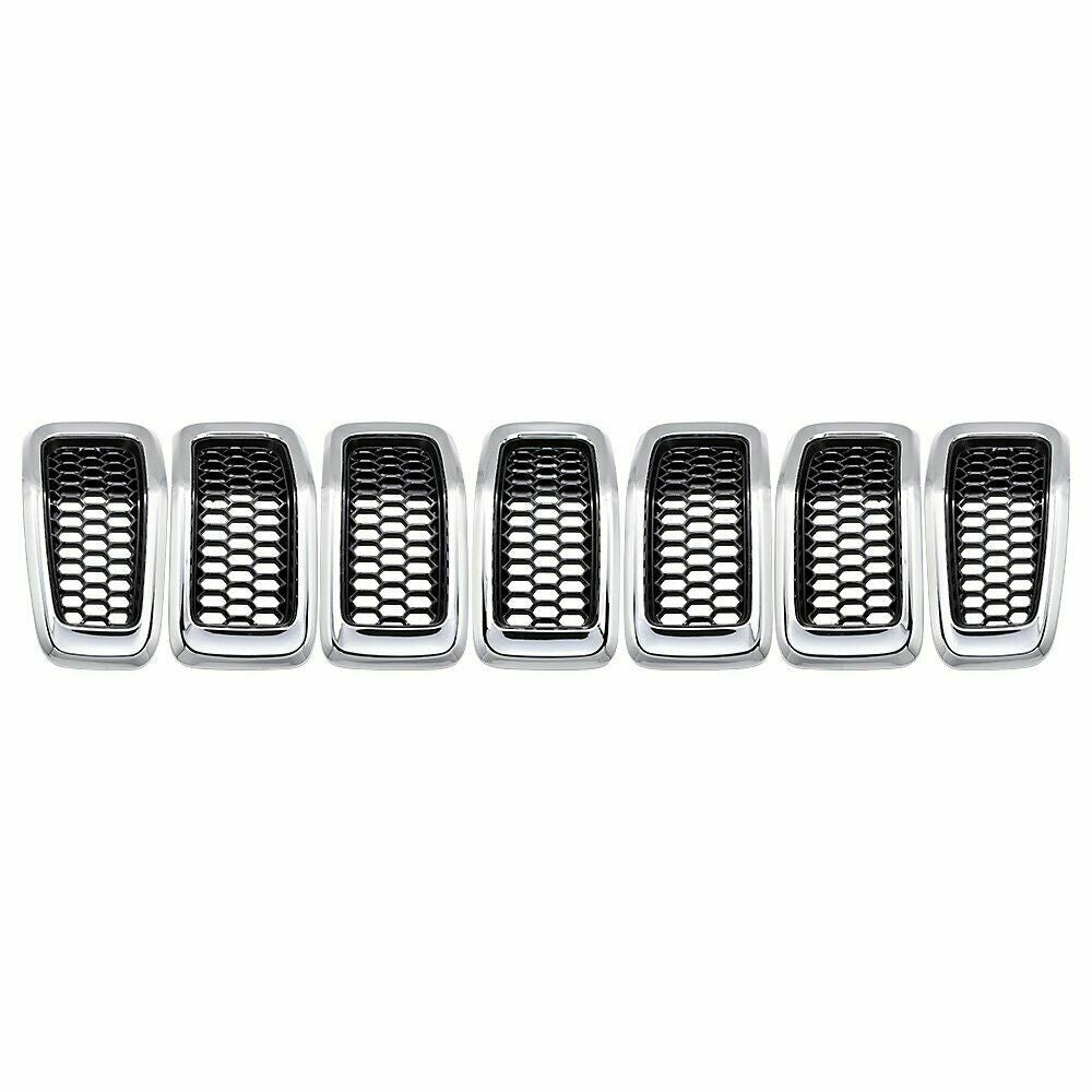 Black front grille inserts with honeycomb chrome rings for 2014-2018 for Jeep Cherokee