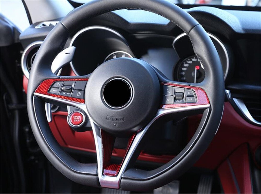 3¡Á Red Carbon Fiber Steering Wheel Cover for Alfa Romeo Giulia for Stelvio 2017-2019