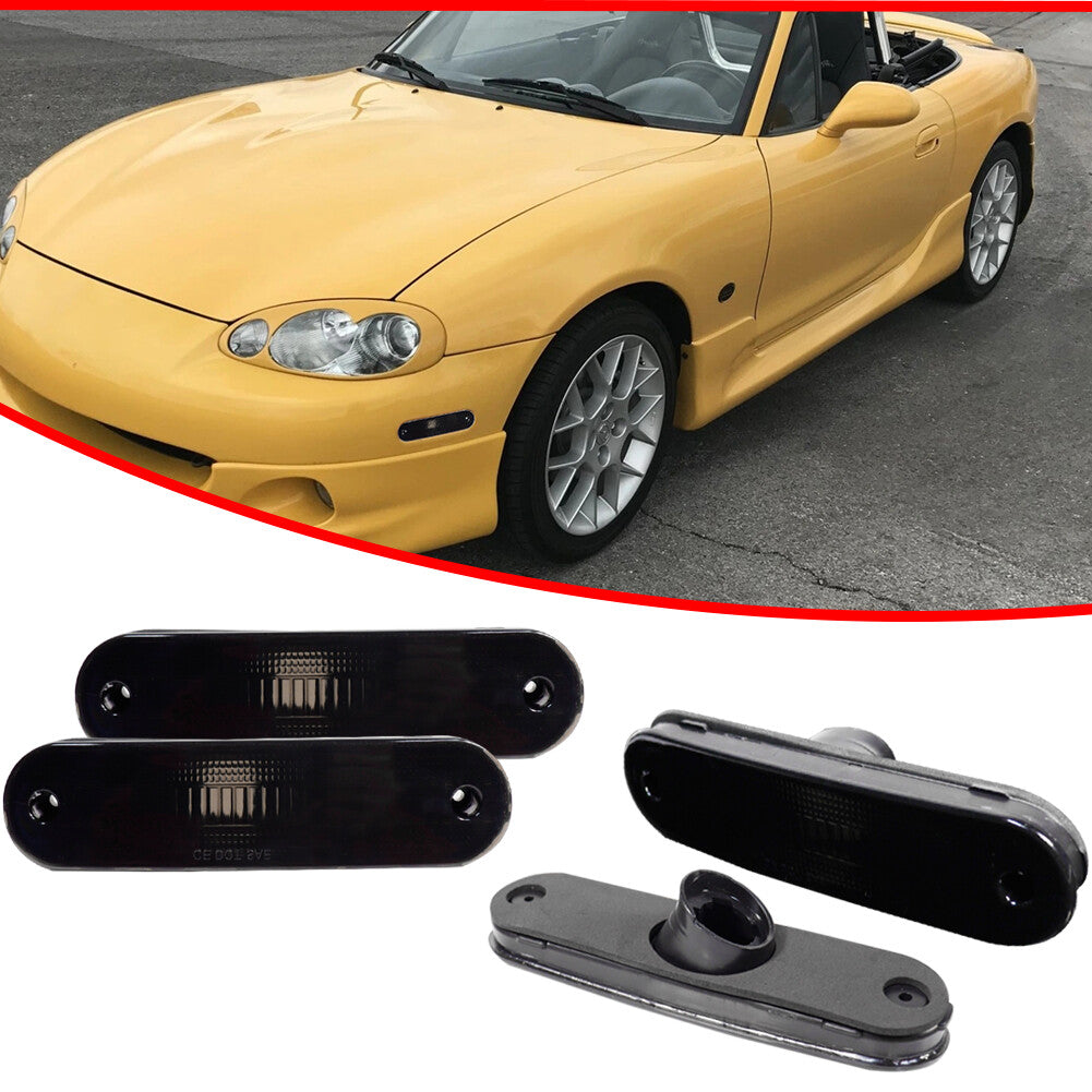 4-Piece Black Front and Rear Marker Light Housings for 1990-2005 for Mazda Miata MX-5
