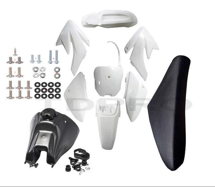 White Plastics Kit for Seat Fuel Tank for Honda CRF70 XR70 Pit Dirt Bike 140cc 150cc