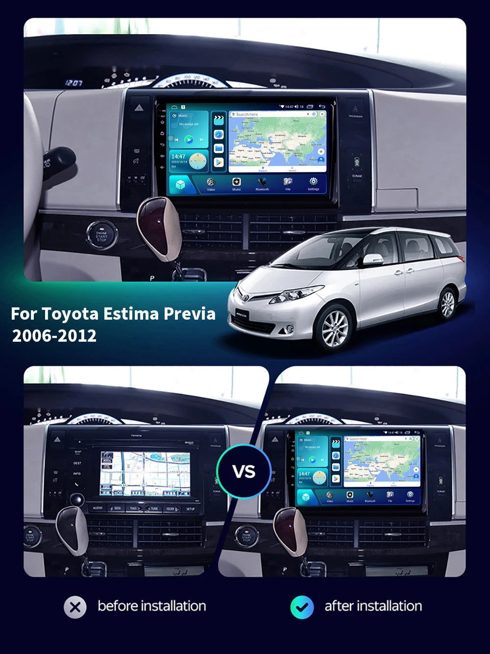 for Toyota Estima Previa Tarago Canarado 2006-2012 Android GPS CarPlay Car Radio