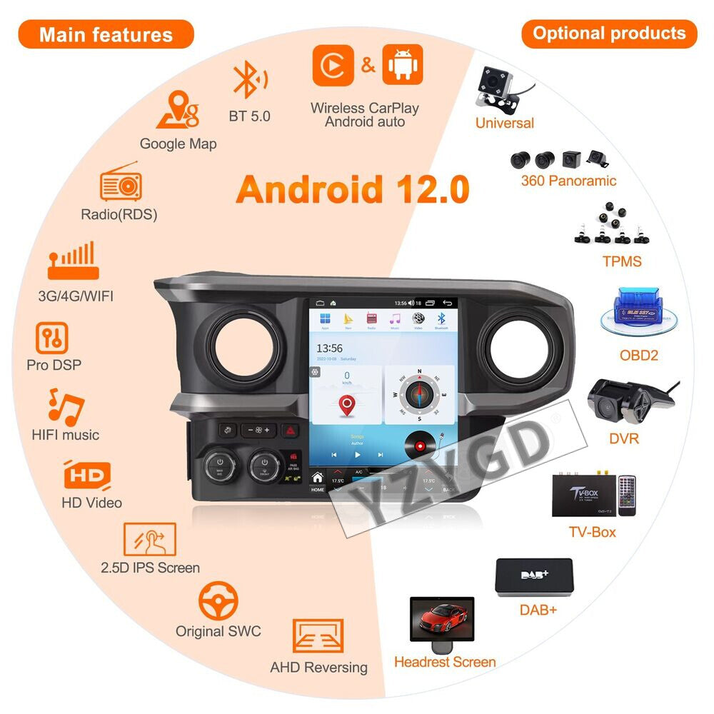 for Toyota Tacoma 2017-2023 Car Stereo Radio Android CarPlay Receiver Screen
