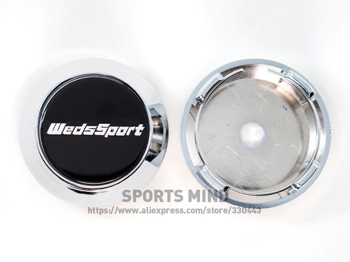 4-Piece Set of 64mm Weds Sport Badge Wheel Center Covers, Hub Covers, Rim Covers, Black Chrome TE37