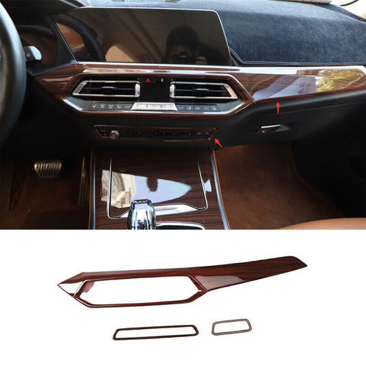 for BMW X5 G05 2019-2023 Brown Wood Grain Central Console Instrument Strip Trim