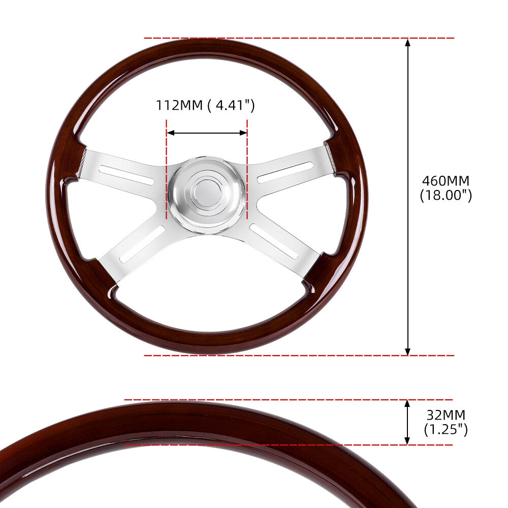 for Freightliner for Kenworth for Peterbilt for Volvo 4 Spoke Wood Steering Wheel Chrome 18