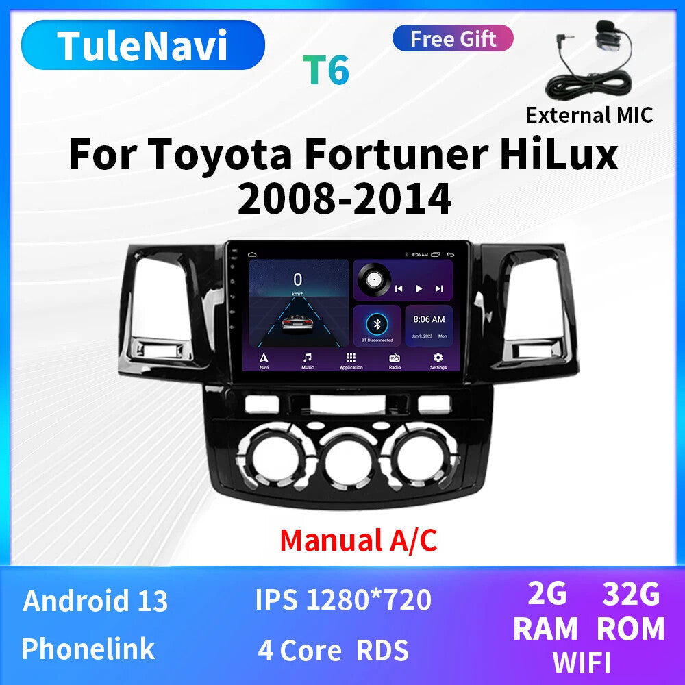 for Toyota Fortuner Hilux Car Radio Head Unit Player Multimedia GPS Navigation