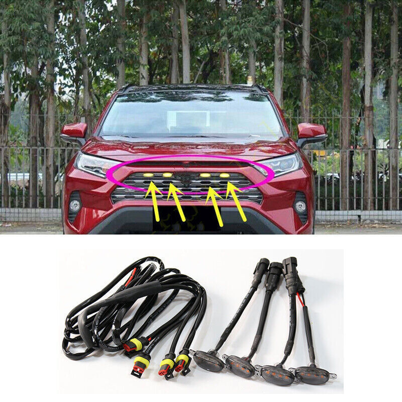 for Toyota RAV4 2019-2024 Smoke Shell Style Front Grill LED Marker Lights