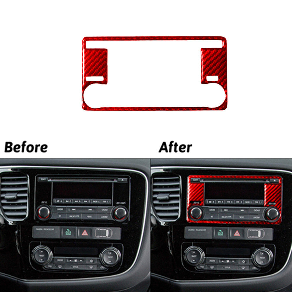 Red Carbon Fiber Regular Radio Frame Trim for Mitsubishi Outlander 2014-2016