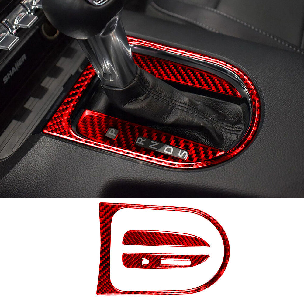 3¡ÁRed Carbon Fiber Central Control Gear Shift Panel Cover for Ford for Mustang 2015+