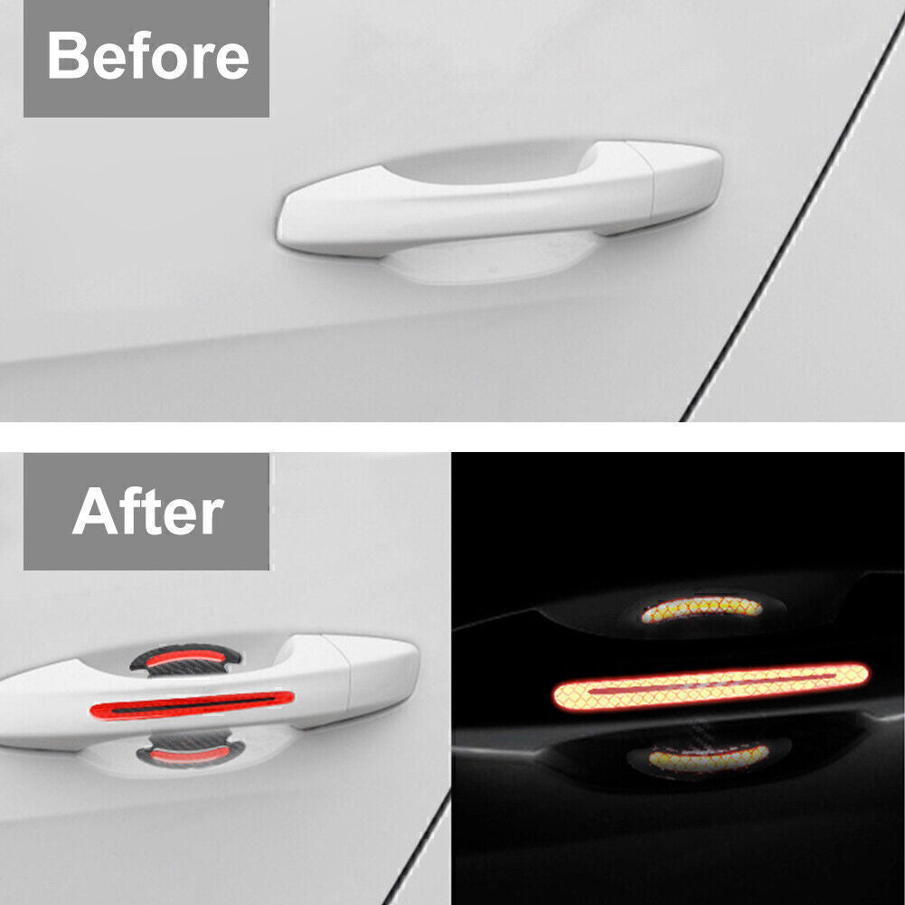 4x/set Carbon Fiber Car Door Handle Reflective Car Sticker Scratches Protection