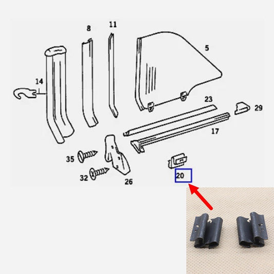 2-pack for Mercedes A1239880378 Door and Window Weatherstrip Sealing Clips (Metal Clips)