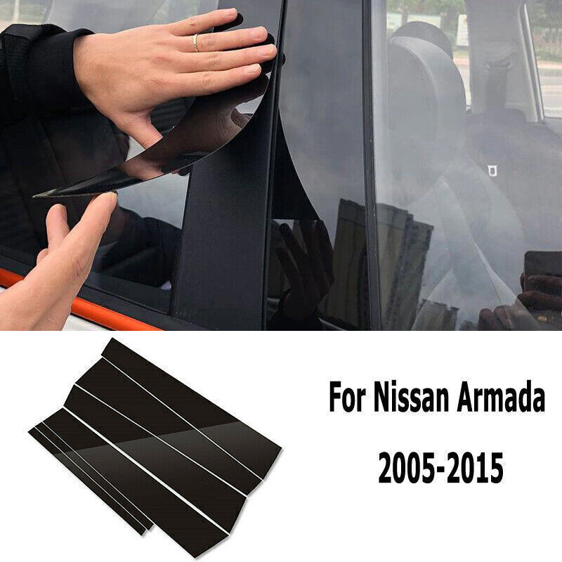 Piano Black Pillar Post Door Window Molding Strip Trim for Nissan Armada 2005-15