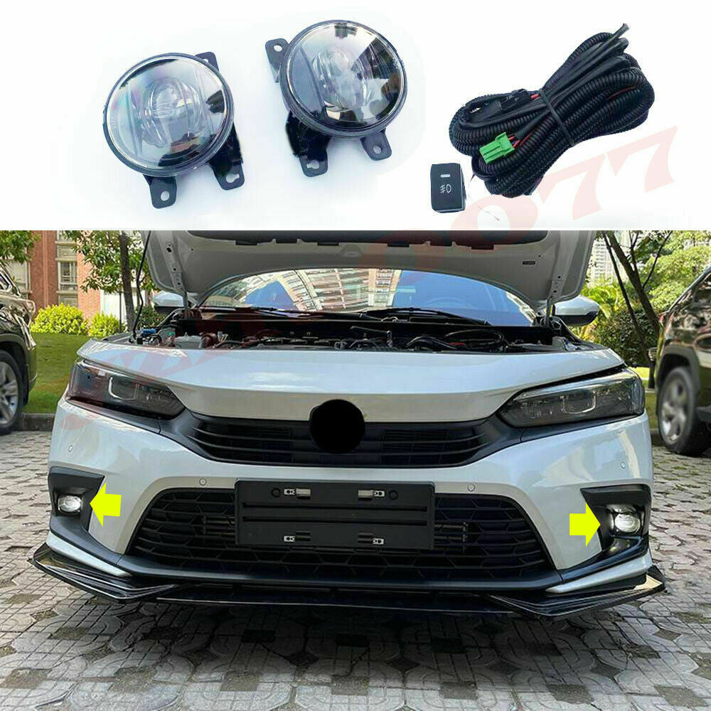 NEW for Honda for Civic 2022-2023 LED Bumper Fog Lights Driving Lamps W/Cable Switch