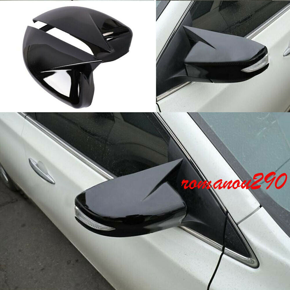 for Nissan Altima 2013-18 Glossy Black OX Horn Side Rear View Mirror Cover Trim