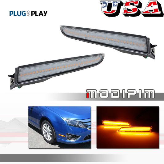 Two clear-lens amber LED front bumper side marker lights for 2010-2012 for Ford Fusion models.