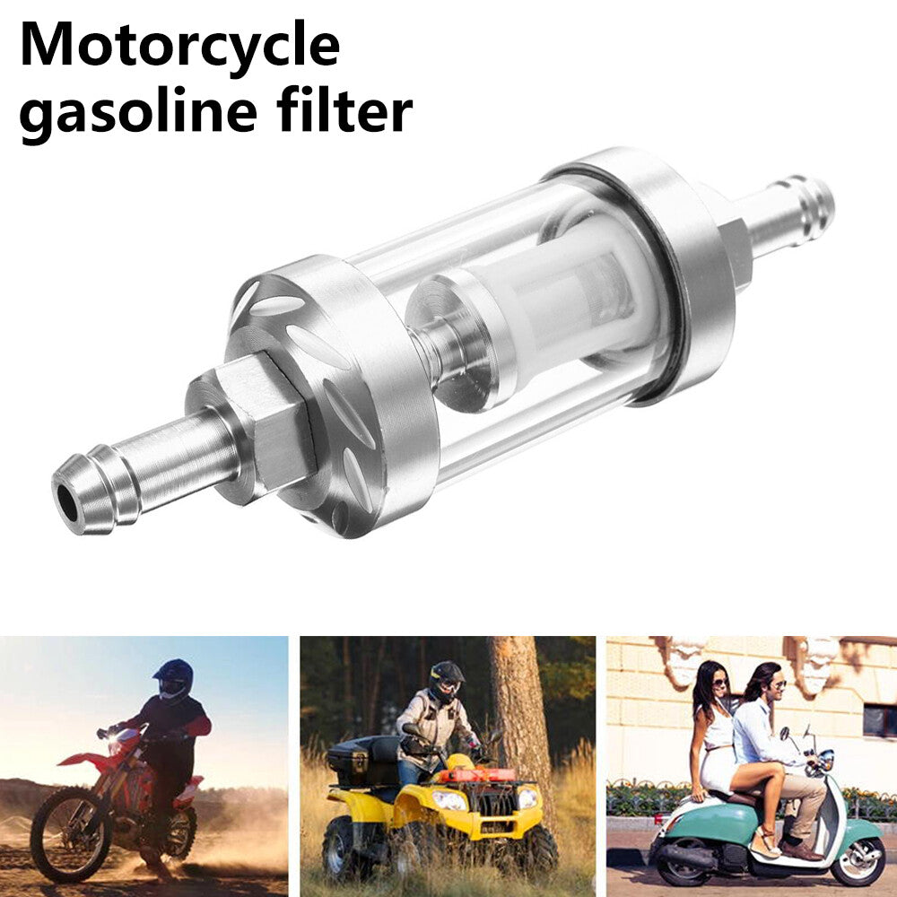 5/16-inch universal glass fuel filter for automotive gasoline and diesel direct discharge, reusable chrome 8mm.