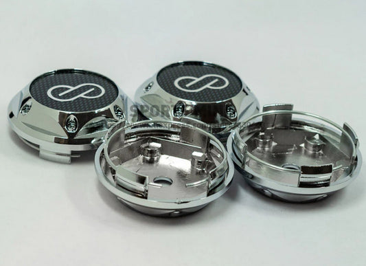 4-piece set of 68mm Enkei wheel caps, rim caps, wheel center caps, badges, logos, silver carbon fiber