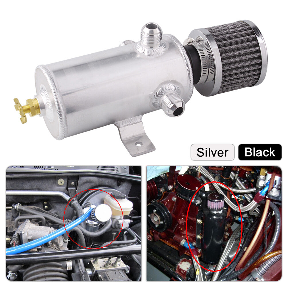 Aluminum 3-AN10 port Oil Catch Tank Can Baffled Breather Filter 750ml Reservoir