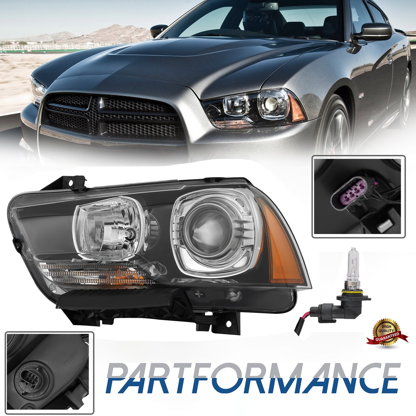 HID headlights for the left drive side of the for Dodge Charger 2011-14 model with ballast and bulb.