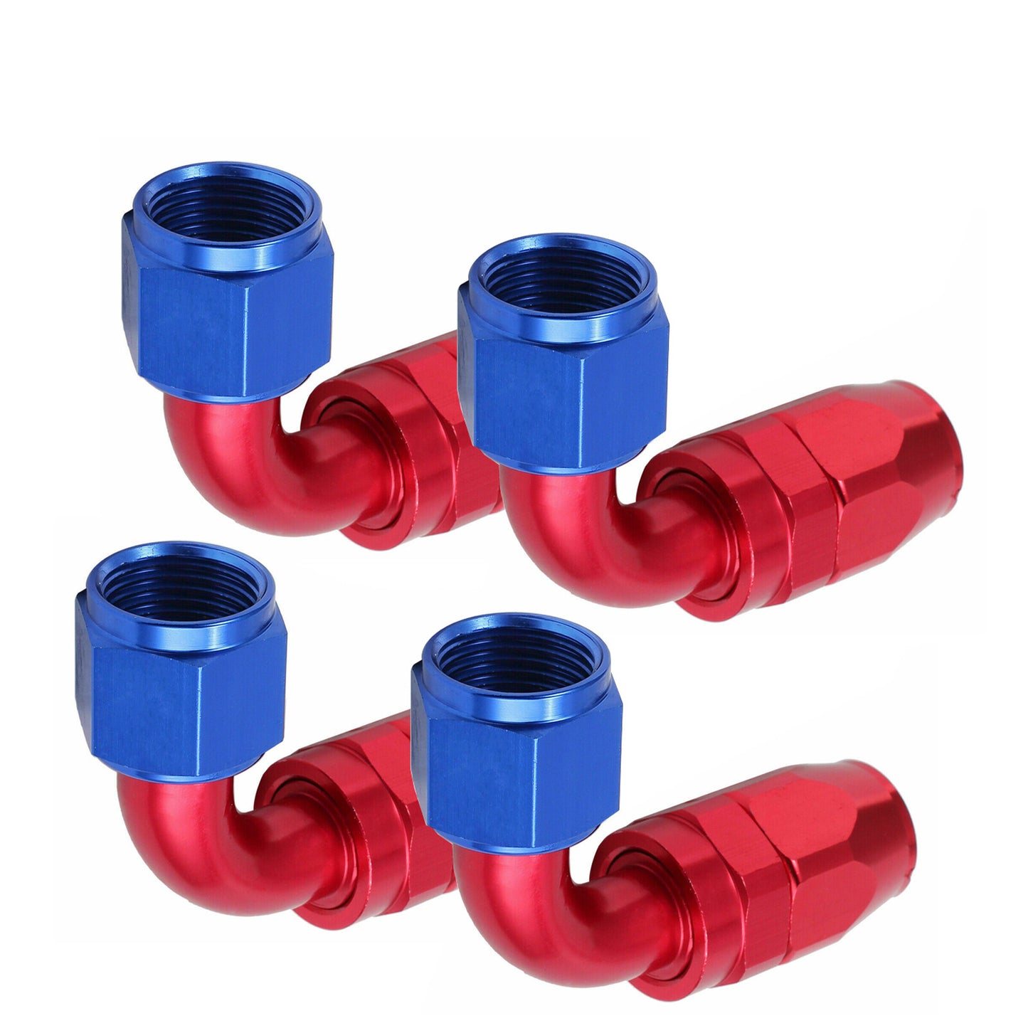 4 x Red + Blue AN6 90-degree Rotary Hose End Fittings for Fuel CPE Hose