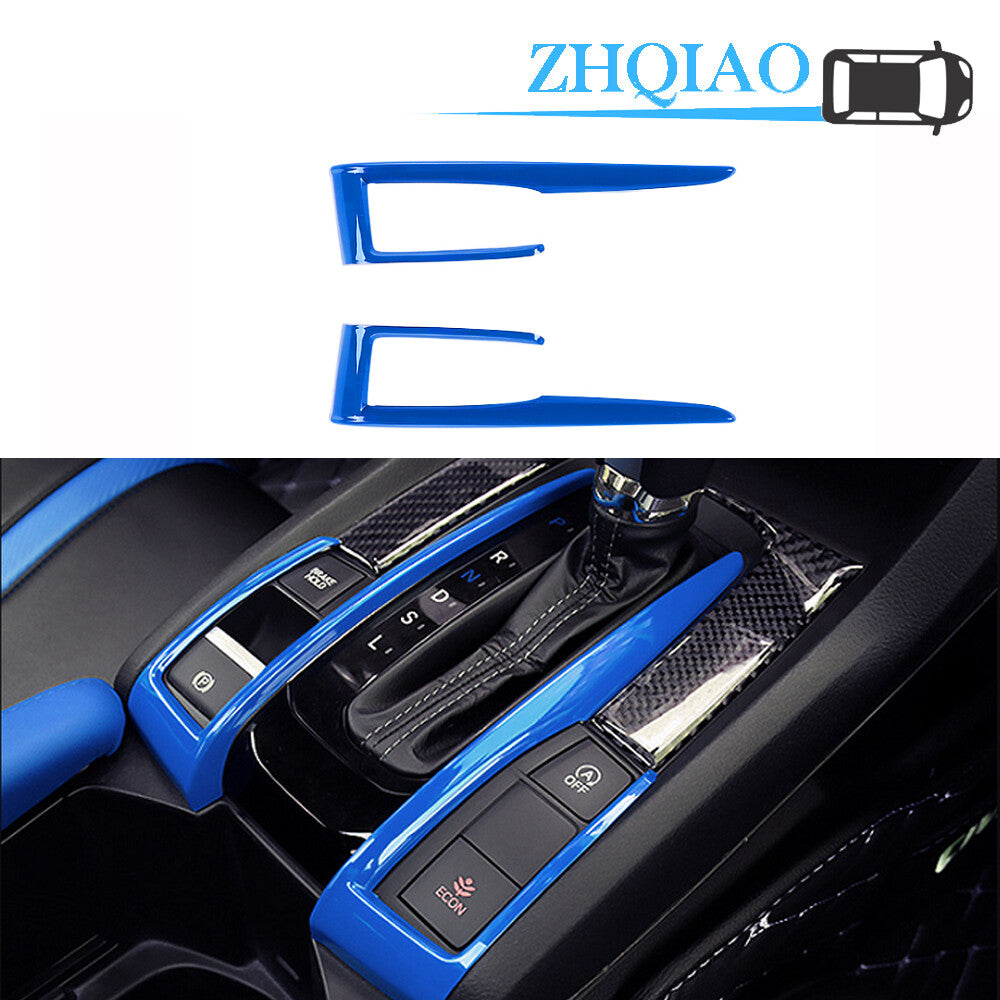 2PCS ABS Blue Interior Gear Shift Box Strip Cover Trim for Honda for Civic 2016-2020