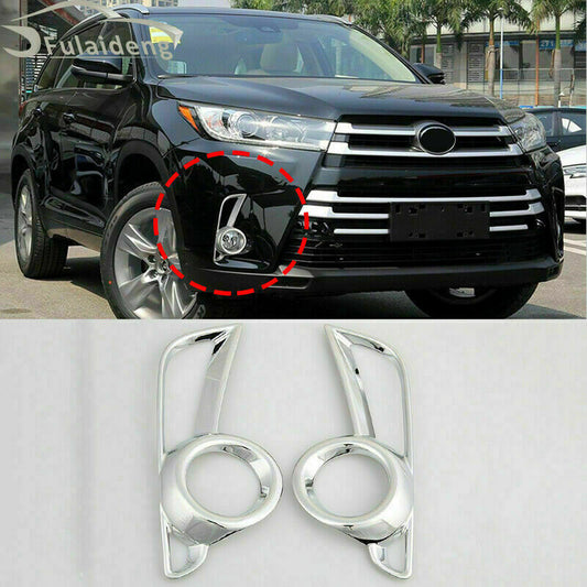 Chrome Front Bumper Fog Light Lamp Frames Trim for Toyota Highlander 2017-2019