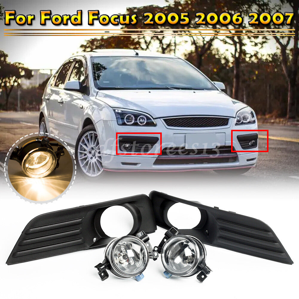 Front Bumper Fog Lights Cover GrilleLamp Kits for Ford Focus 2005-07 Not Fit ST