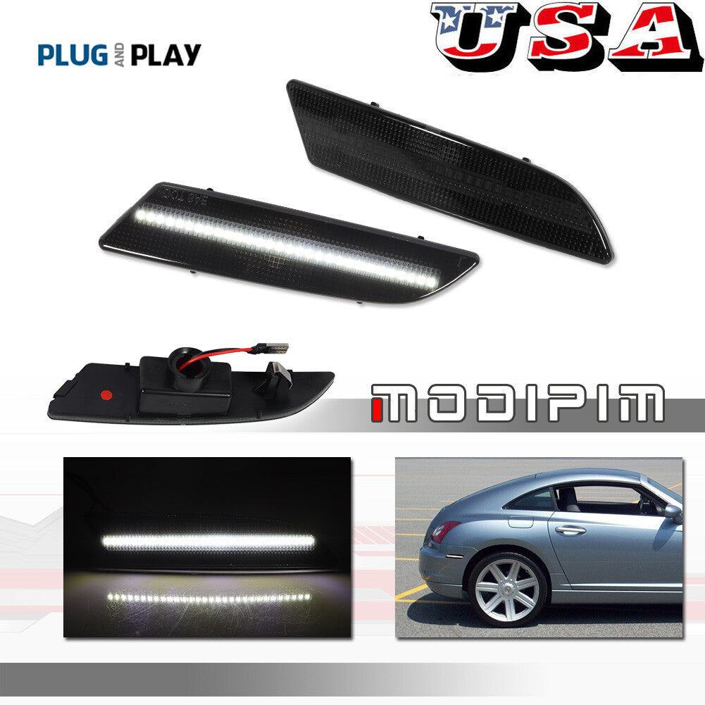 Two white LED smoke lens rear marker lights for 2004-2008 for Chrysler Crossfire