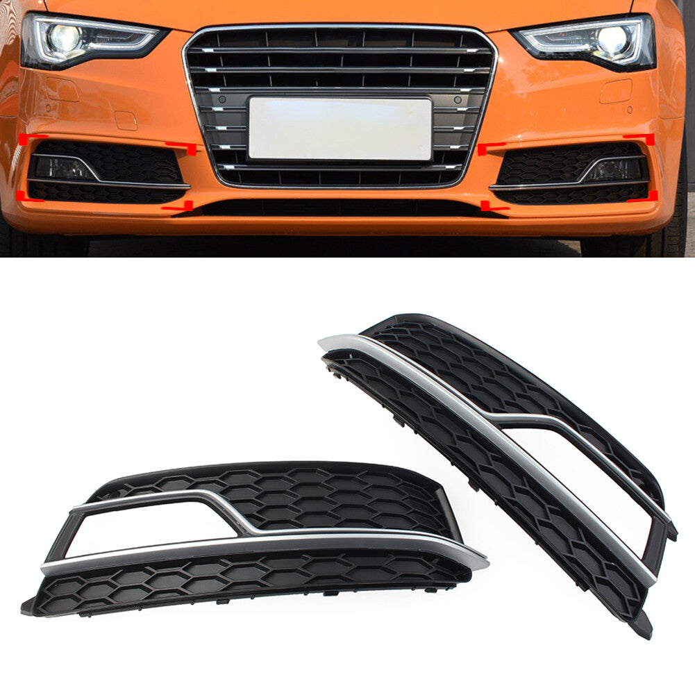 A pair of black fog light grille protectors for the front bumper of for Audi A5 S5 2013 - 2017.