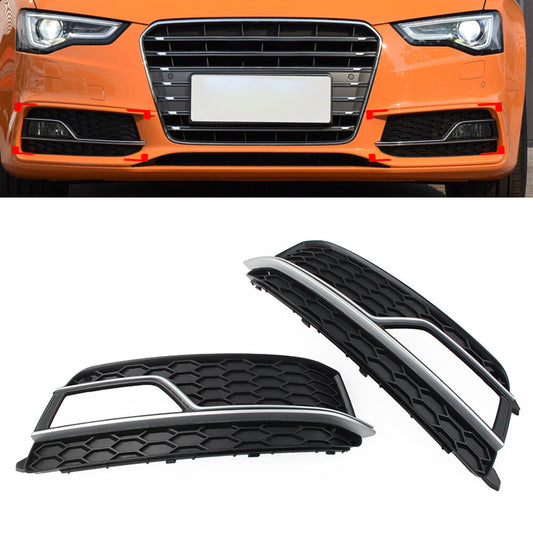 A pair of black fog light grille protectors for the front bumper of for Audi A5 S5 2013 - 2017.