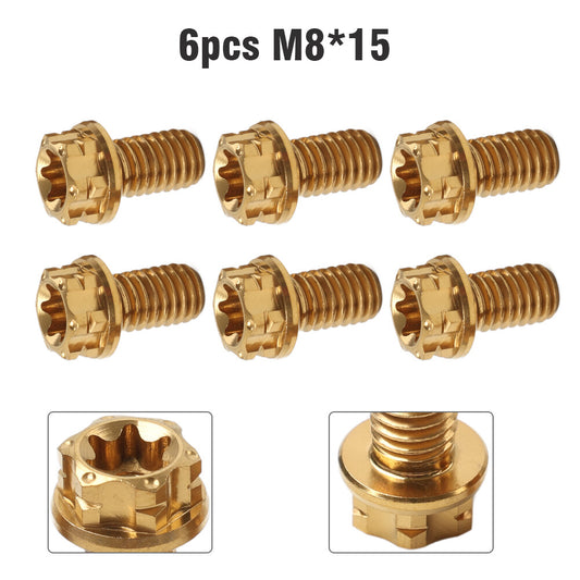 6pcs Bolts Torx Head Flange Screw M8x15mm Gold For Motorcycle Bike