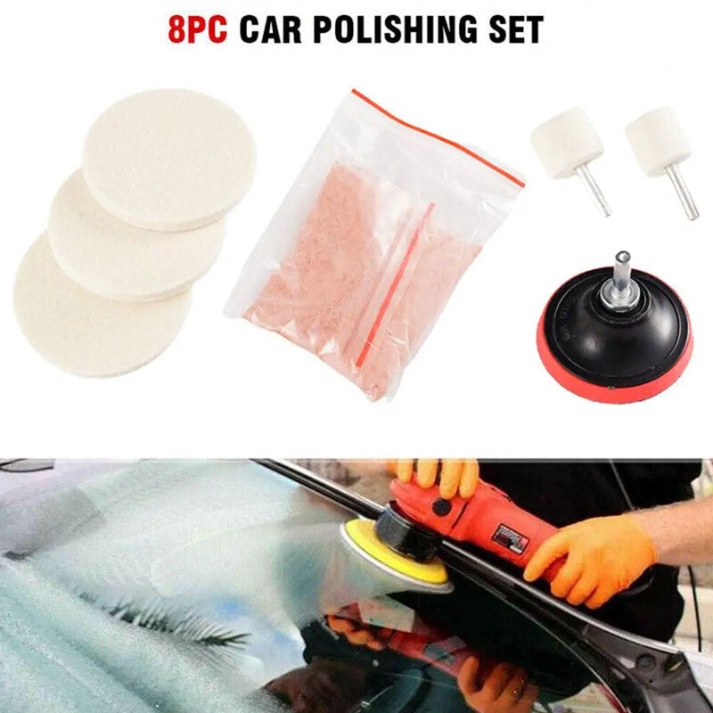 Auto 3 Pad Cerium Oxide Windscreen Scratch Remover Glass Polished Tool 8Pc Kit