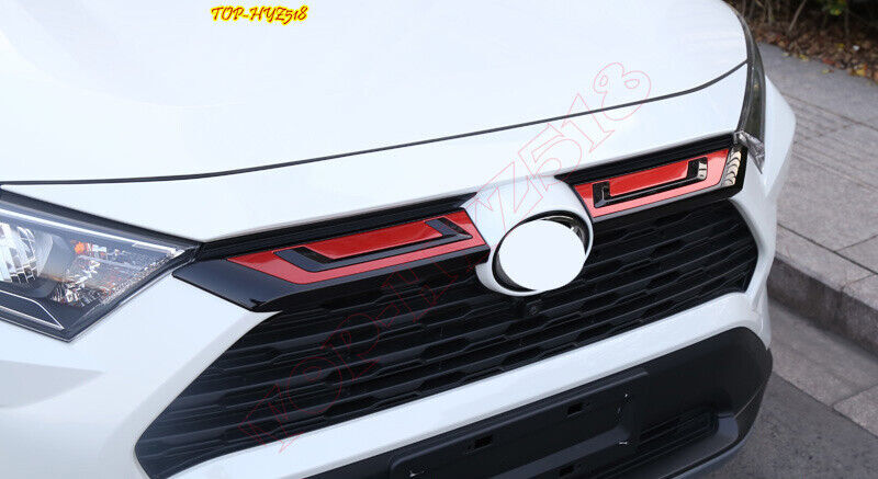 for Toyota RAV4 2019-2023 ABS Red+Black Front Grille Grill Stripes Cover Trim 2P