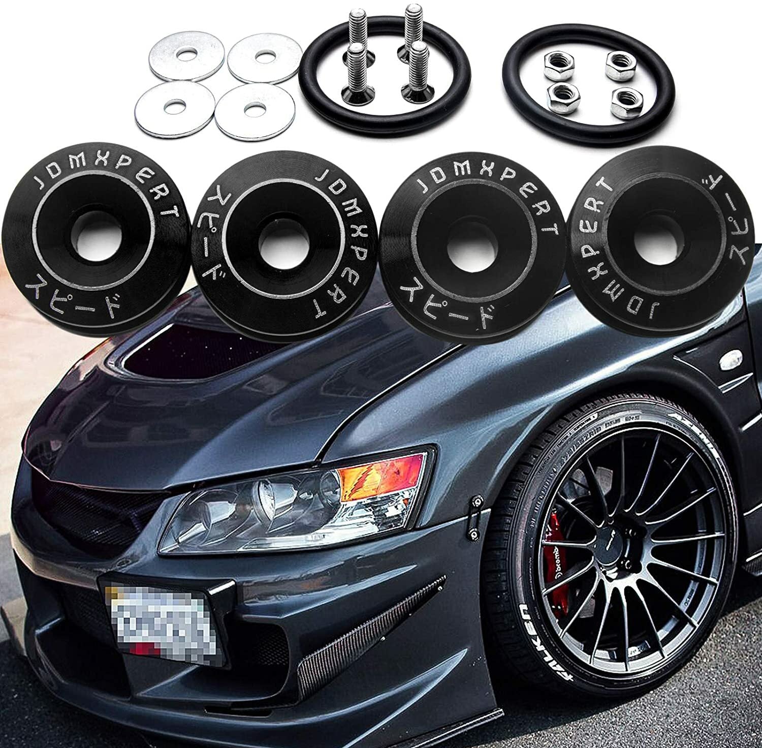 4-Piece Black JDM Aluminum Quick-Release Fastener Rear Crossbody Mudguard Cover Kit