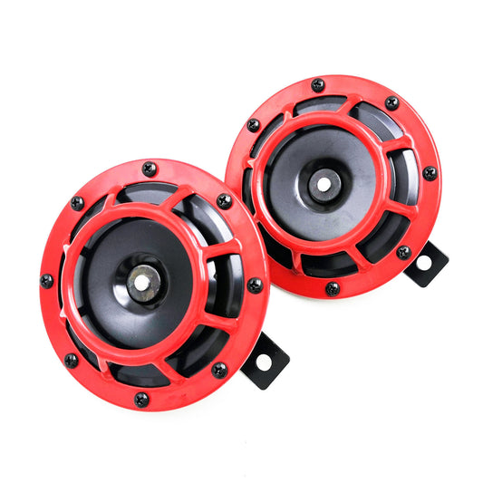 2x 12V 300DB Red Train Horn Super Loud Electric Snail Air Horn For Motorcycle