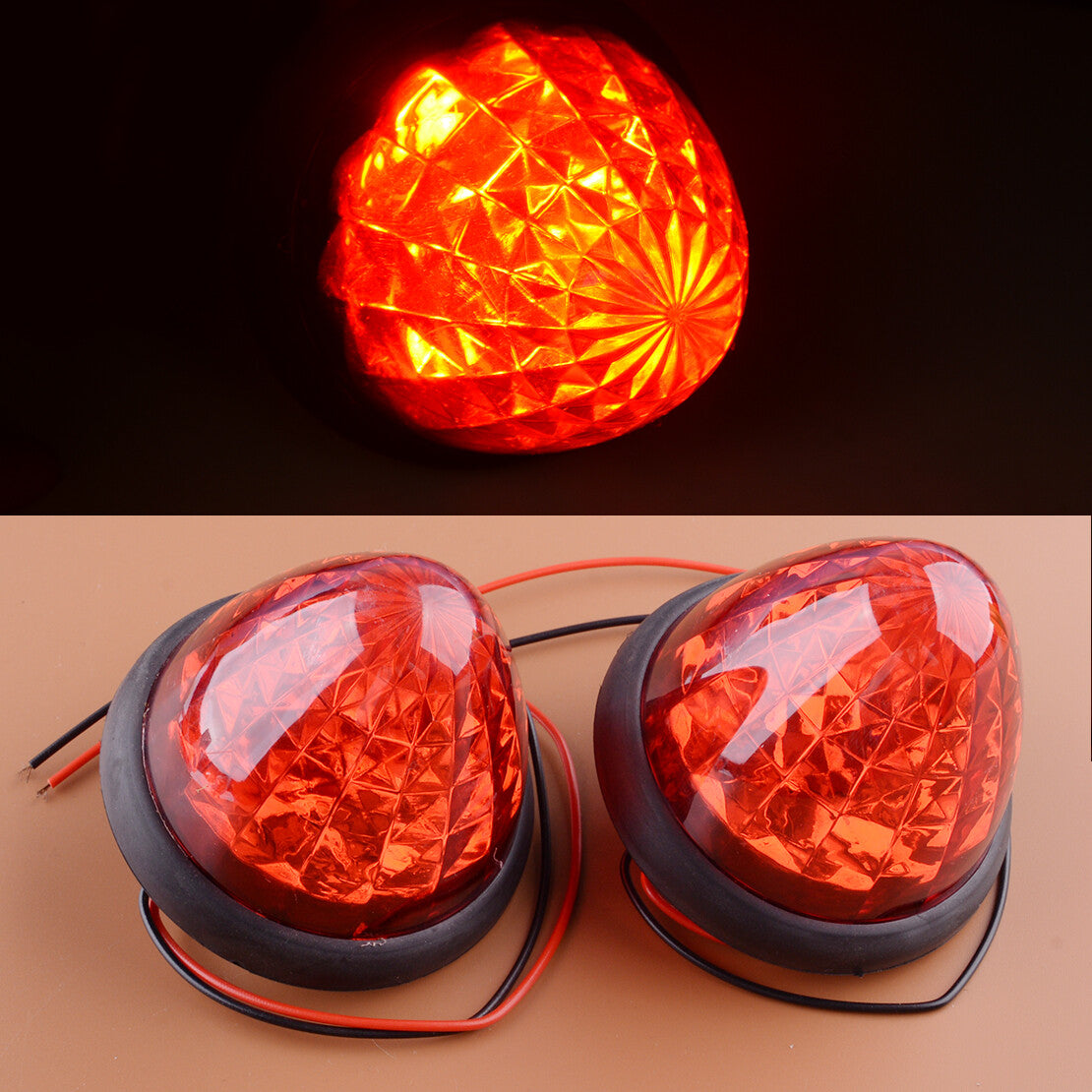 2pcs Red Round 16-LED Side Marker Beehive Cone Lights Truck Trailer