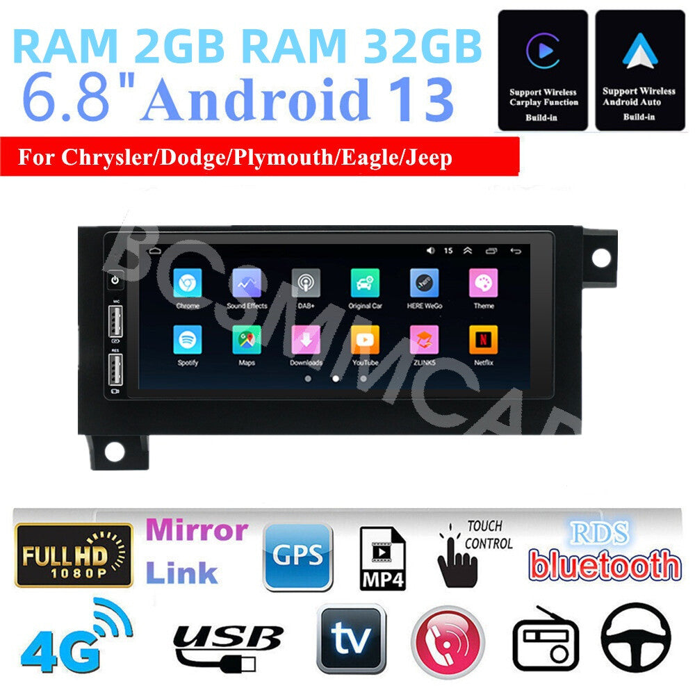 Car Radio Android Auto Touch Screen Stereo BT FM Fit For 1997-2001 for Jeep Cherokee