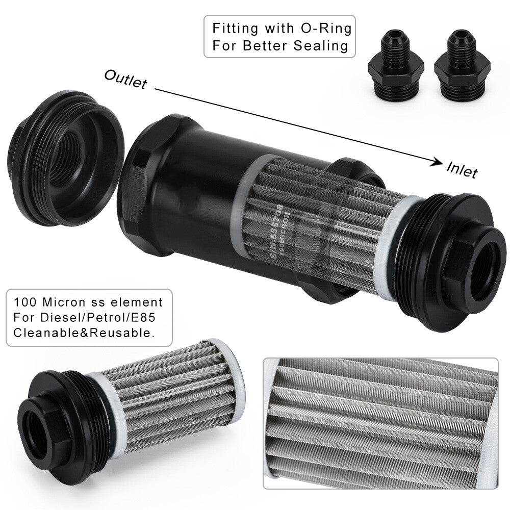 Inline Fuel Filter E85 Ethanol AN10 With 100 Micron Stainless Steel Element 10AN