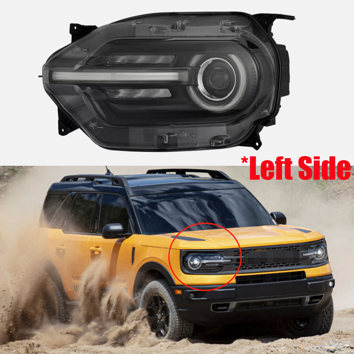 Front Headlights Assembly LED Driver Left Side for Ford Bronco Sport 2021-2024