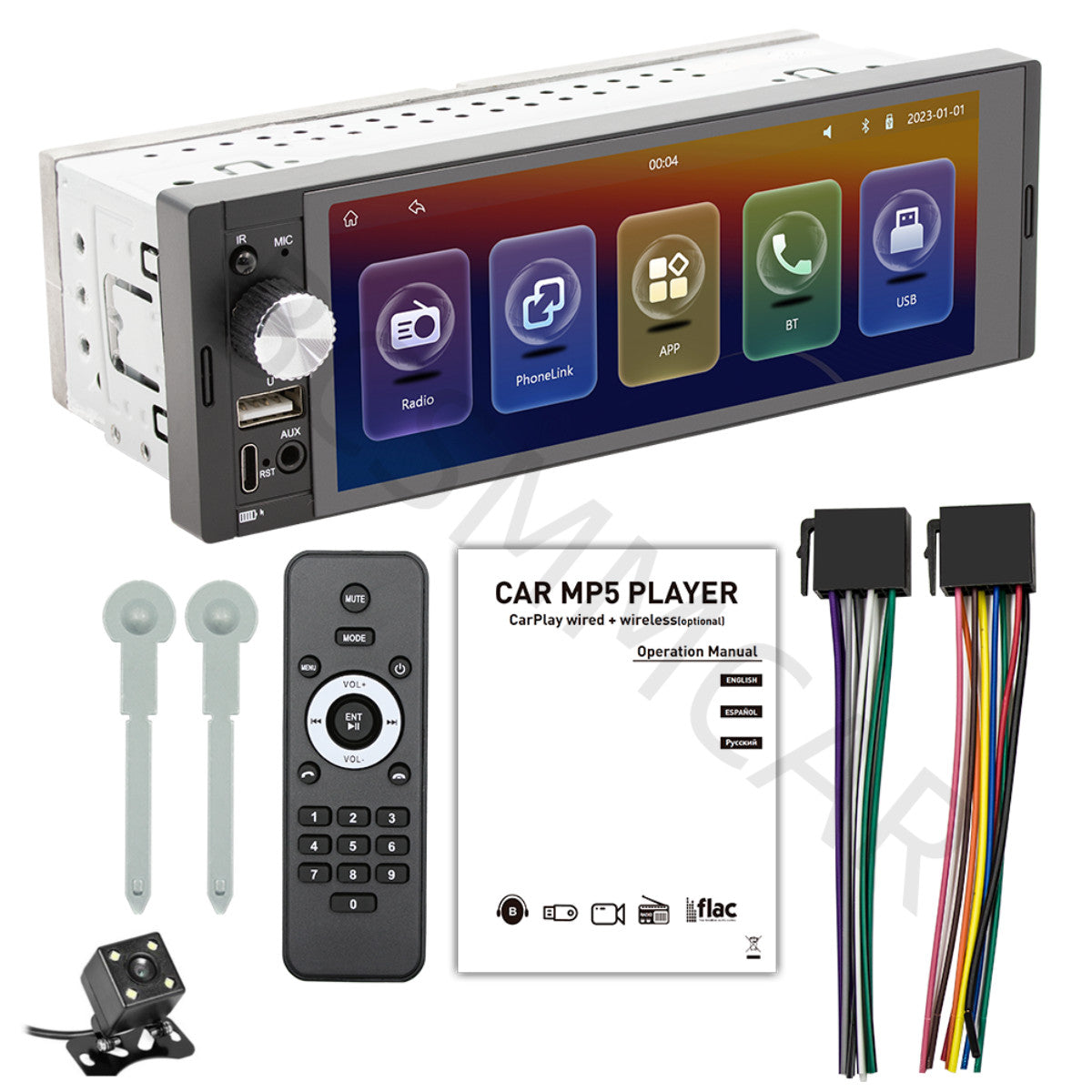 Car Radio Bluetooth 6.36in MP5 Player Single Din Touch Screen For CarPlay AUX-IN
