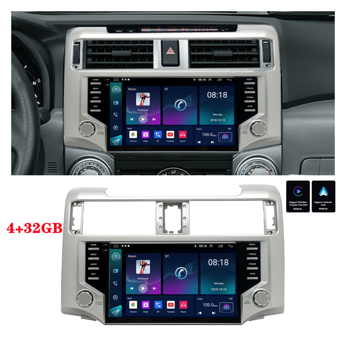 For 2010-2023 for Toyota for 4Runner Carplay 4+32GB Stereo Radio GPS Nav Wifi FM Player