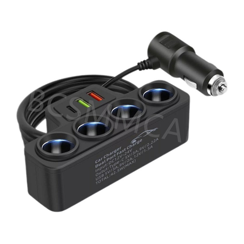 4 Way Charger Adapter Multi Port USB PD Car Cigarette Lighter Socket Splitter