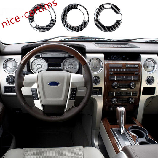 3Pcs Carbon Fiber Four Axis Rotary Switch Knob Ring Trim for Ford F150 2009-2014