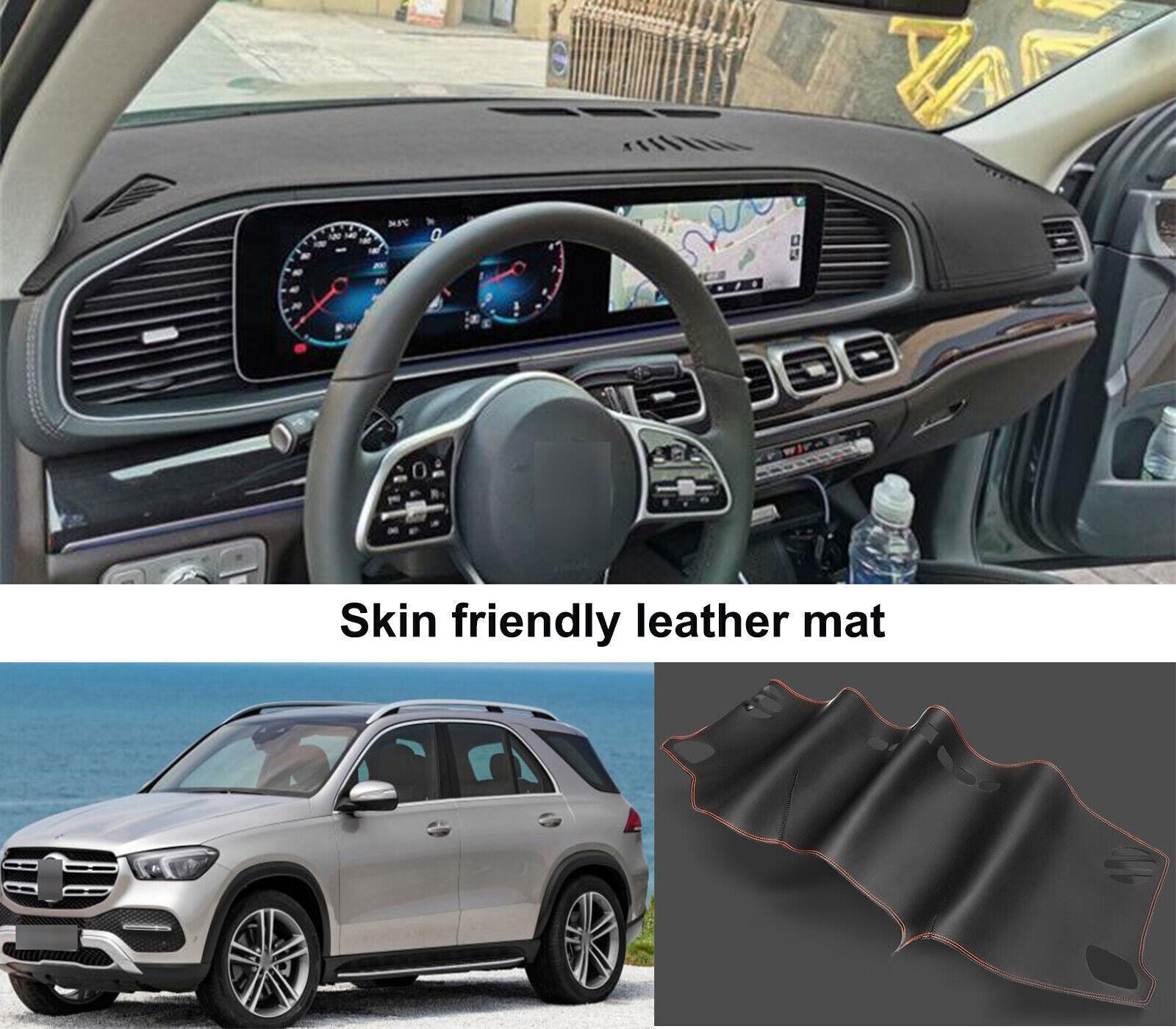 1X PU leather Dashboard Dash Mat Non-slip DashMat for Mercedes-Benz GLE 2020-23