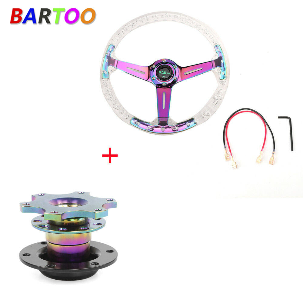 14 350mm Aluminum Racing Acrylic Steering Wheel with Quick Release Neo Chrome