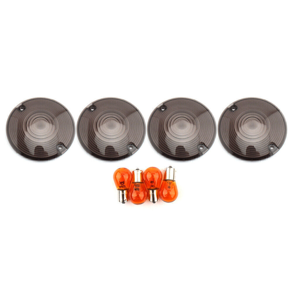 Fit 94-10 for Harley Davidson Road King Turn Signal Light Amber Bulbs Smoke Cover 4x