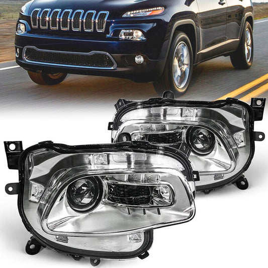 2P for 2014-2018 for Jeep Cherokee HID/Xenon Chrome Headlights (Left and Right Headlights)