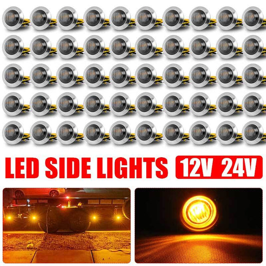 50X 3/4 Marker Lights LED Truck Trailer RV Round Side Bullet Light Amber Lamps
